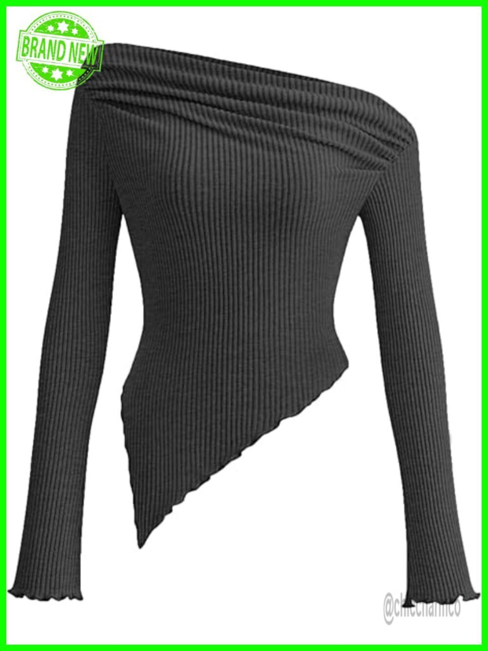 Long Sleeve Y2K Crop Top Off Shoulder Asymmetrical Fitted Knit Tee Going Out Top